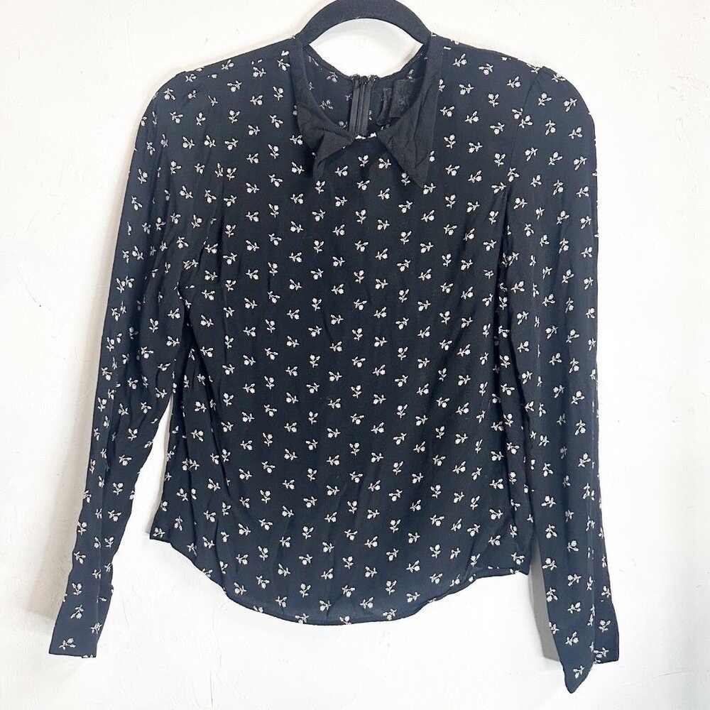 Reformation Floral Long Sleeve Blouse Black Career Contemporary Womens Small